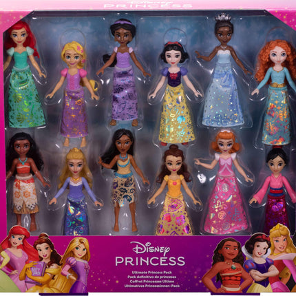 Juguetes Mattel Disney Princess, Paquete de Princesas Definitivo con 12 Muñecas Pequeñas Articuladas con Trajes Emblemáticos, Coleccionables Inspirados en Películas de Disney