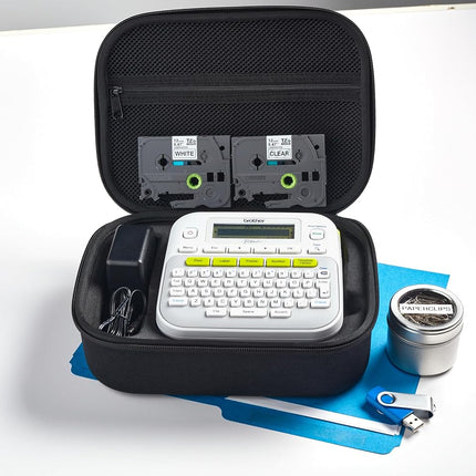Brother PT-D210SV Label Maker Bonus Bundle Comes with a Protective Carrying case, an Adapter, and Two Sample Genuine TZe Label Tapes for Added Value.