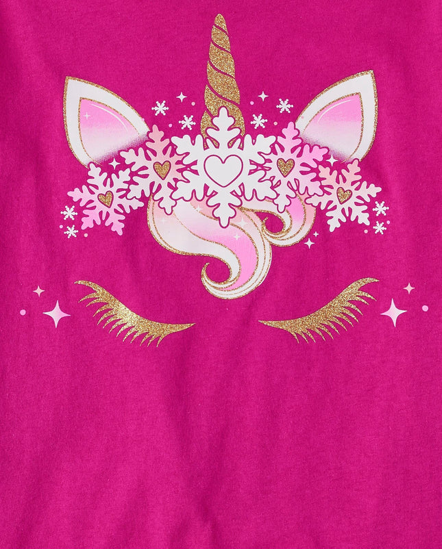 The Children's Place Girls' Unicorn Long Sleeve Graphic T-Shirts, Unicorn Snowflakes, Large