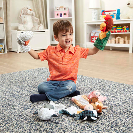 Marionetas de mano Barn Buddies de Melissa & Doug, juego de 6 (vaca, oveja, caballo, pato, gallina, cerdo)