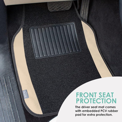 FH Group F14407BEIGE Universal Fit Premium Carpet Beige Automotive Floor Mats fits most Cars, SUVs, and Trucks with Driver Heel Pad, Full Set