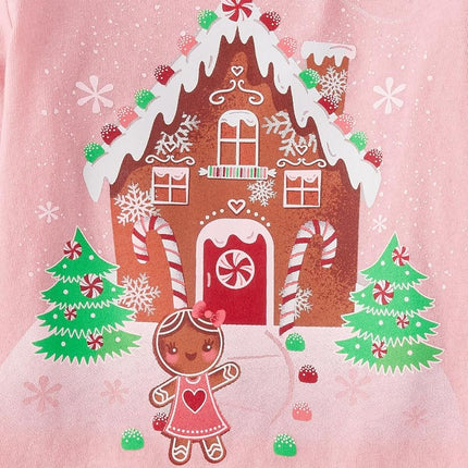 The Children's Place Baby Girls' and Toddler Assorted Everyday Short Sleeve Graphic T-Shirts, Xmas Gingerbread/Xmas Reindeer 2-Pack, 3T