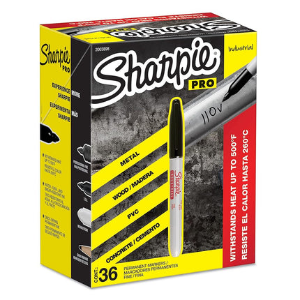 Marqueurs permanents industriels SHARPIE, pointe fine, noirs, boîte de 36