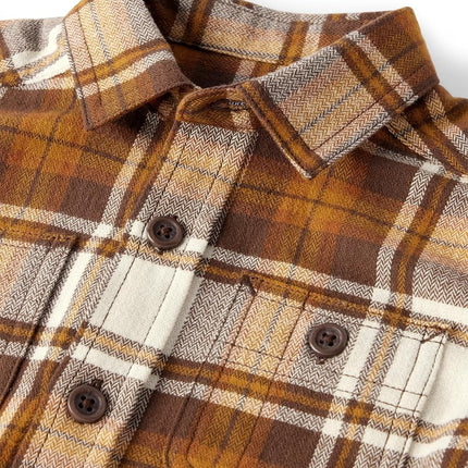 The Children's Place Baby Boys' and Toddler Long Sleeve Plaid Flannel Button Up Shirt, Haystack Plaid, 2T