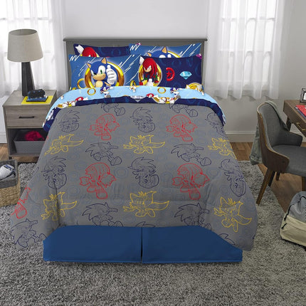 Franco Sonic The Hedgehog Anime Kids Bedding Super Soft Comforter and Sheet Set with Sham, 7 Piece Queen Size, (Official Licensed Product)