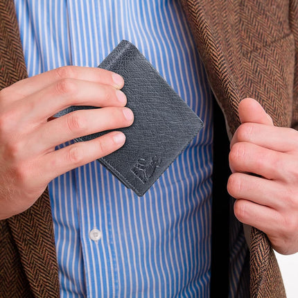Cartera Bifold de Cuero para Hombre con RFID y Ventana Abatible para ID en Marrón Búfalo Vintage, Gris Búfalo Salvaje, Clásico