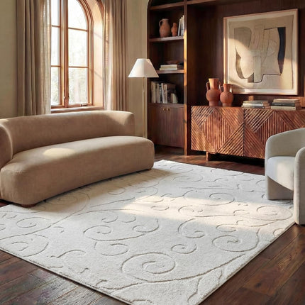 Tapis Safavieh 2,4 x 3 m – Collection Florida Shag – Grande taille – Crème et crème, motif volutes, ne perd pas ses poils et facile à nettoyer, poils épais et moelleux, idéal pour le salon, la chambre à coucher, la salle à manger (SG455-1111)