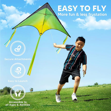 JOYIN 3 Packs Large Delta Kites in Orange, Green and Purple - Easy to Fly for Kids and Adults With 262.5 ft String - Beach Kite for Outdoor Games and Activities