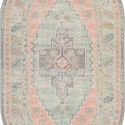 Unique Loom Whitney Collection Indoor Area Rug - Geneva (3' 3'' x 5' 3'' Oval, PinkBlue)