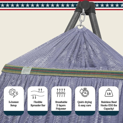Tranquillo Uniki 3-Year Warranty Hammock, 30s Foldable Hammock with Stand, 550 lbs Capacity Camping Hammock Stand, Portable Everywhere Easy Assembly Non-Slip and Noise-Free, Grey