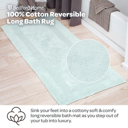 Bedford Home 100 Percent Cotton Reversible Long Bath Rug - Seafoam - 24x60