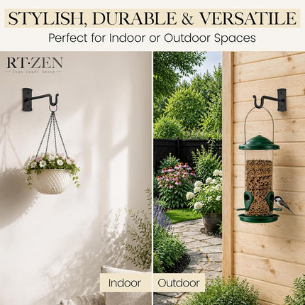 RTZEN Plant Hanger Shepards Hook 7.5" - Heavy Duty Wrought Iron Wall Decor - Indoor or Outdoor Shepherds Hook Hanging Bracket for Bird Feeders Lanterns Baskets and Wind Chimes - 2 Pack
