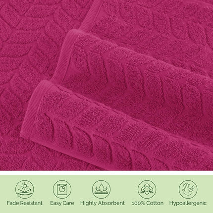 Elegant Comfort Luxury 6-Piece 100% Turkish Cotton Jacquard Braided Textured Premium Hotel Quality Towel Set– Soft and Absorbent, Includes 2 Bath Towels, 2 Hand Towels and 2 Washcloths, Hot Pink