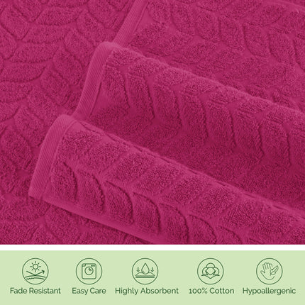 Elegant Comfort Luxury 6-Piece 100% Turkish Cotton Jacquard Braided Textured Premium Hotel Quality Towel Set– Soft and Absorbent, Includes 2 Bath Towels, 2 Hand Towels and 2 Washcloths, Hot Pink