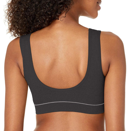 Hanes Women's Originals Seamless Rib Crop Bralette, Wireless Scoop Pullover Bra, ComfortFlex Fit, Opaque, Black, XS