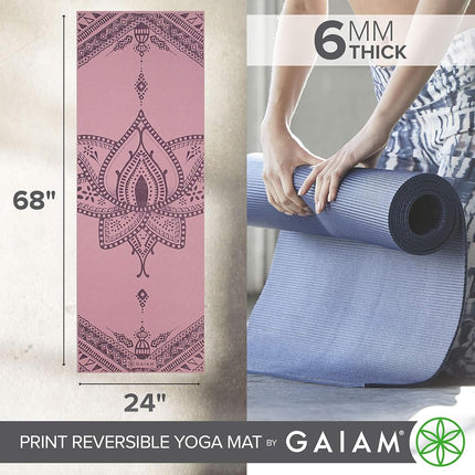 Gaiam Premium Print Reversible Yoga Mat, Inner Peace Lotus, 6mm