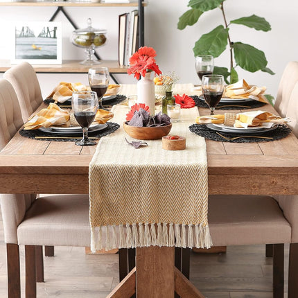 DII Woven Basic Tabletop Collection, Chevron Table Runner, 15x108, Honey Gold