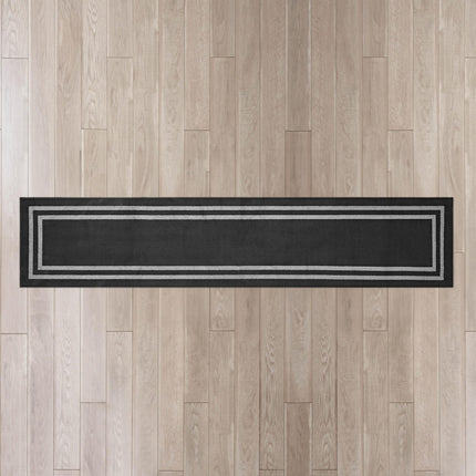 Nautica – Runner Rug | Indoor Runners for Hallways and Entry Rugs| Non-Slip and Non-Skid Entry and Kitchen Door Mat| Machine Washable Entryway Carpet Rugs | 2'6" x 12' | Double Border Black