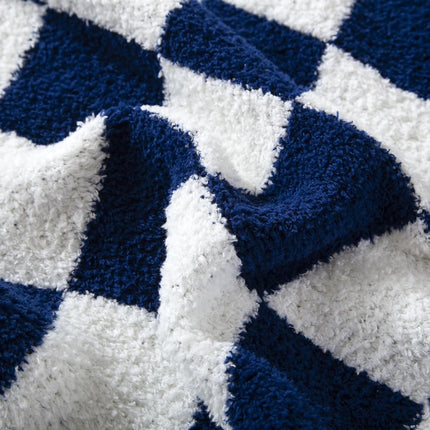Elegant Comfort Checkered Throw Blanket, Navy Blue Super Soft Cozy Fluffy Warm Throw Blankets for Couch, Sofa, Chair, Bed, Camping, Picnic, Travel Lightweight Bed Blanket (50" x 70")