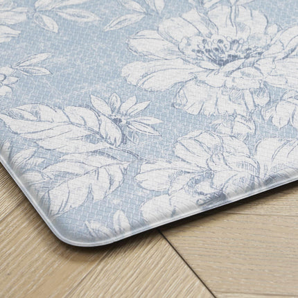 Laura Ashley - Tapis de cuisine anti-fatigue, motif floral iris, résistant aux taches, à l'eau et à la décoloration, soulage la cuisine et la station debout, dos antidérapant, ensemble de 2 pièces : 44,5 cm x 152,4 cm / 44,5 cm x 71,1 cm, iris bleu clair