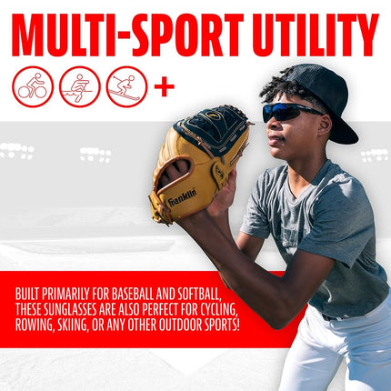 Franklin Sports MLB - Flip Up Baseball + Softball Sunglasses for Kids + Adults - Lightweight Sport Sunglasses for UV Protection, Black