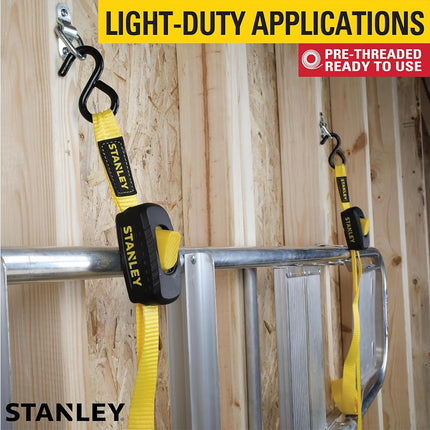 STANLEY S2002 Black/Yellow 1" x 10' Enclosed Cam-buckle Tie Down Straps - 400 lb Safe Working Load / 1,200 lb Break Strength, 4 Pack