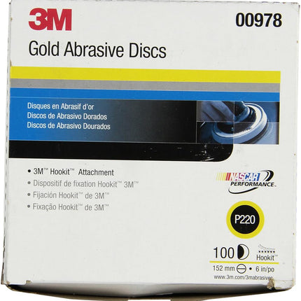 3M Hookit Gold Disc 216U, 00978, 6 in, P220, 100 Discs per Carton