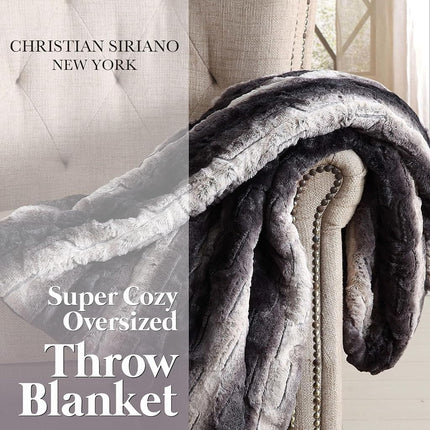 Christian Siriano Black Faux Fur Throw in Gift Box, Black and Brown Polyester, 1-Piece Giftable Throw Blanket, Oeko-TEX Certified Confidence