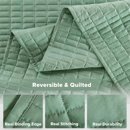 Comfort Spaces Kienna Quilt Set-Luxury Double Sided Stitching Design, All Season, Lightweight, Coverlet Bedspread Bedding, Matching Shams, Oversized Queen(102"x118"), Seafoam 3 Piece