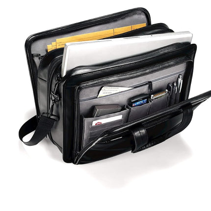 Samsonite Leather Expandable Briefcase 17 inch, Black, 17", Leather Expandable Briefcase