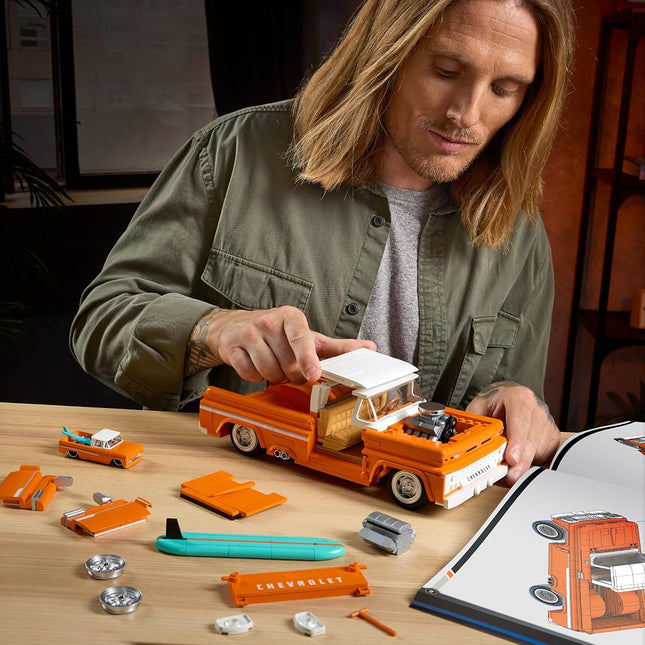 Mattel Brick Shop Hot Wheels Elite Series Building Set, Custom ’62 Chevy Pickup with 858 Pieces, Realistic Details and Custom Decals, Adult Collectors and Kids Ages 10+