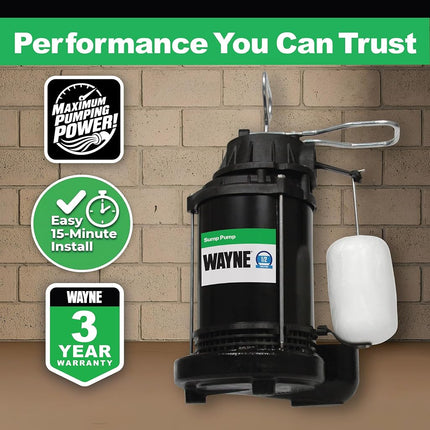 Wayne CDU800 1/2 HP Submersible Cast Iron and Steel Sump Pump with Integrated Vertical Float Switch