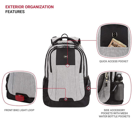 SWISSGEAR Cecil Laptop Backpack Fits up to 16-Inch Laptop, Daypack for Travel and Work, Heather Grey, 18-Inch