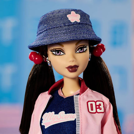 Barbie Signature My Scene Nolee Doll and Accessories, Y2K-Inspired Outfit with Sporty Matching Set, Cropped Jacket, Leg Warmers and Doll Stand, JBH79