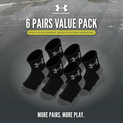 Under Armour Boys' Multi Pack Quarter Sock, Black Tech, 2-4 Years