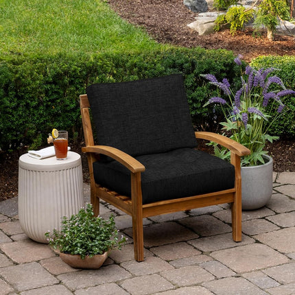 Arden Selections Outdoor Plush Modern Tufted Blowfill Deep Seat Set, 24 x 24, Water Repellent, Fade Resistant, Deep Seat Bottom and Back Cushion for Chair and Sofa 24 x 24, Black Leala