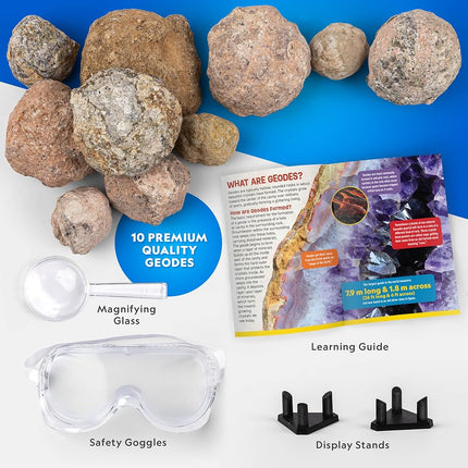 NATIONAL GEOGRAPHIC Break Open 4 Geodes Science Kit – Includes Goggles, Learning Guide, Display Stand, Great Mineralogy & Geology STEM Gift