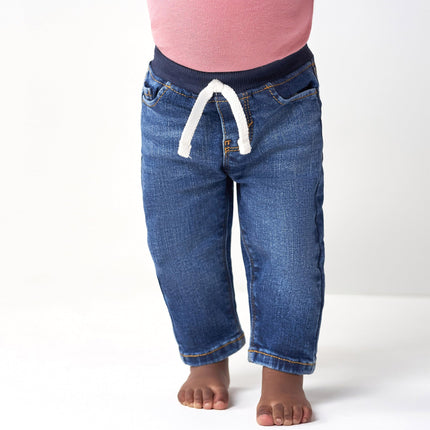 Gerber Jeans ajustados elásticos de mezclilla con cintura acanalada para bebés y niños unisex, mezclilla azul, 3T