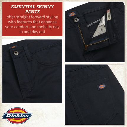 Dickies Women's High Rise Skinny Twill Pants, Rinsed Dark Navy, 27
