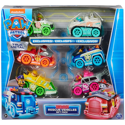 Spin Master PAW Patrol, True Metal Neon Rescue Vehicle Gift Pack of 6 Collectible Die-Cast Toy Cars, 1:55 Scale, Kids� Toys for Boys and Girls Aged 3 and up