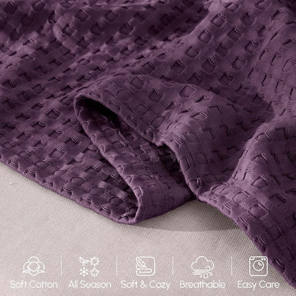 Elegant Comfort Premium 100% Cotton Waffle Blanket - Lightweight Breathable Waffle Weave Bed Blanket - Soft and Warm All Season Blanket for Couch, Sofa and Bed, King Size 90x108 Inches, Purple