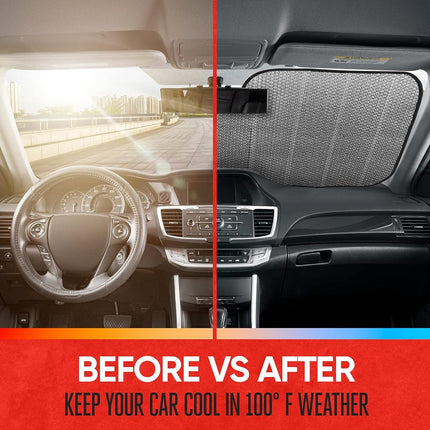 Motor Trend Front Windshield Sun Shade - Jumbo Accordion Folding Auto Sunshade for Car Truck SUV - Blocks UV Rays Sun Visor Protector - Keeps Your Vehicle Cool - 66 x 27 Inch (Gray)