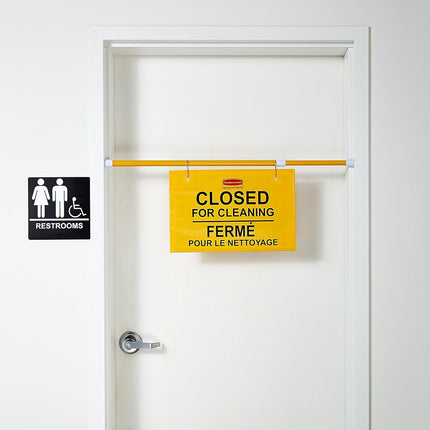 Rubbermaid Commercial Products Multilingual Hanging Doorway Safety Sign | With Extendable Pole | Up to 127 cm, Yellow