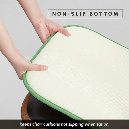 Elegant Comfort 2 Pack Chair Cushion Covers - Skid-Proof Rubber Backing - 16 x 16 Inch - Thick Dining Square Shape Seat Covers - Comfortable Textured Chair Pads with Ties - Honeycomb Pattern, Green