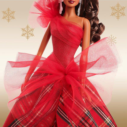 Barbie Holiday Dolls, Seasonal Collector Gift, Signature, Plaid Gown with Red Bow, Displayable Packaging, Light Brown Hair, HRM67