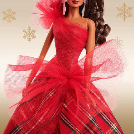 Barbie Holiday Dolls, Seasonal Collector Gift, Signature, Plaid Gown with Red Bow, Displayable Packaging, Light Brown Hair, HRM67