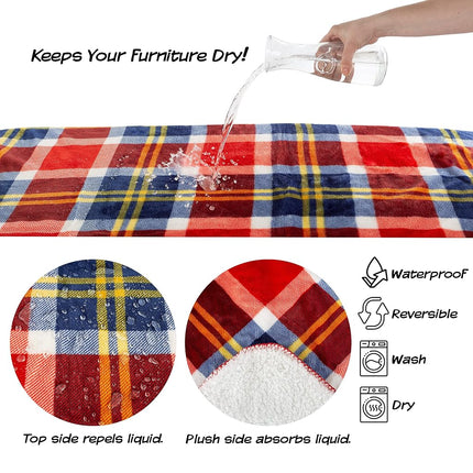 Waterproof Pet Blanket - 50x60 Reversible Plaid Throw Protects Couch, Car, Bed from Spills, Stains, or Fur - Dog and Cat Blankets by Petmaker (Red)