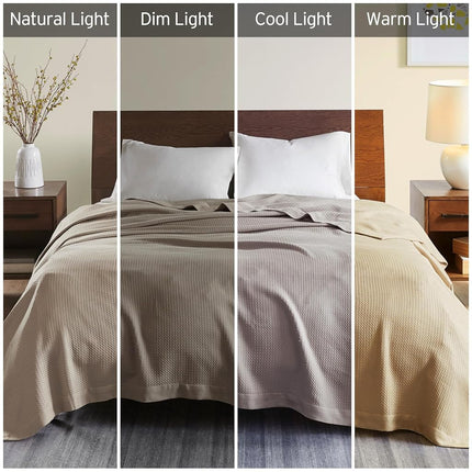 Madison Park Soft Certified 100% Egyptian Cotton Breathable Cozy Blanket, Premium Waffle Knit Classic Design, Luxury All Season Lightweight Cover for Bed, Couch and Sofa, Khaki King(108"x90")