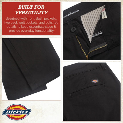 Dickies Pantalon slim stretch en sergé, taille mi-haute, femme, noir délavé, 8