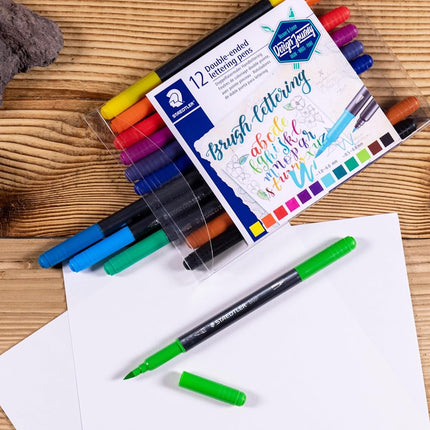 STAEDTLER 3004 TB12 Design Journey Double-Ended Brush Lettering Pens - Assorted Colours (Pack of 12)